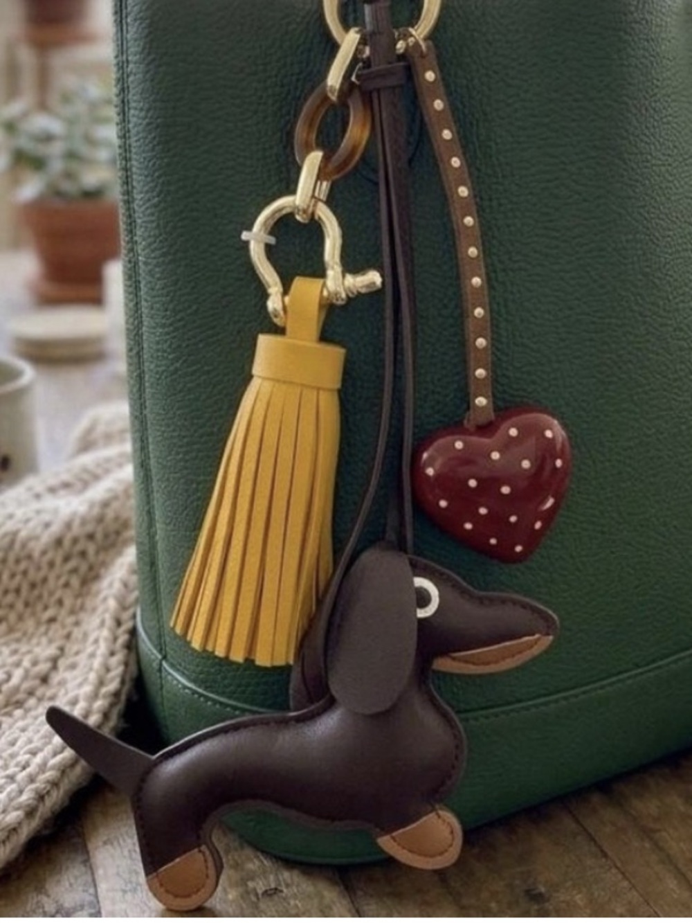 Eye Candy Los Angeles Faux Leather Dachshund Polka Dot Heart Bag Charm Key Chain